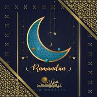 Ramadan kareem saluto carta design con mandala arte islamico calligrafia, islamico Ramadan manifesto 'Ramadan kareem sfondo con bellissimo lanterne moschea minatore e islamico Arabo striscione. vettore