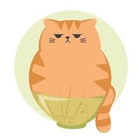 carino divertente scontroso Zenzero gatto. gatto gatto è seduta nel un' bicchiere piatto. carino divertente cartone animato gatto personaggio nel diverso pose. vettore