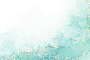 pastello ciano menta liquido marmo acquerello sfondo con linee dorate e macchie di pennello. effetto disegno con inchiostro alcolico marmorizzato turchese verde acqua. sfondo di illustrazione vettoriale, invito a nozze ad acquerello. vettore