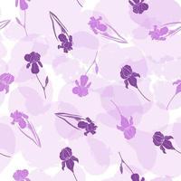senza soluzione di continuità floreale modello con iris fiori e astratto macchie nel viola colori vettore