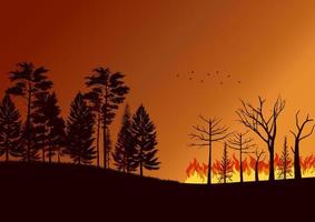 silhouette di un' foresta fuoco con ardente alberi. vettore illustrazione.
