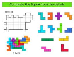 puzzle gioco con riccio. colorato dettagli per bambini. completare figura. formazione scolastica gioco per bambini, prescolastico foglio di lavoro attività. puzzle gioco. vettore illustrazione.