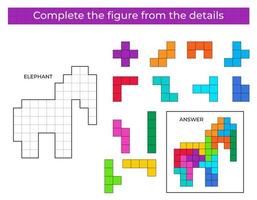 puzzle gioco con elefante. colorato dettagli per bambini. completare figura. formazione scolastica gioco per bambini, prescolastico foglio di lavoro attività. puzzle gioco. vettore illustrazione.