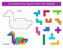 puzzle gioco con cigno. colorato dettagli per bambini. completare figura. formazione scolastica gioco per bambini, prescolastico foglio di lavoro attività. puzzle gioco. vettore illustrazione.