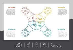 cerchio Infografica vettore design con 4 opzioni e colorato stile per presentazione scopo.linea opzione Infografica può essere Usato per attività commerciale e marketing