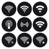 Wi-Fi icone impostare. bianca su un' nero sfondo vettore