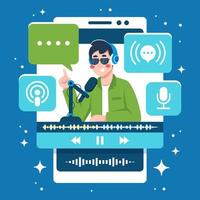 mobile Podcast streaming con personaggio vettore