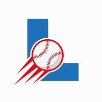 iniziale lettera l baseball logo concetto con in movimento baseball icona vettore modello