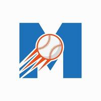 iniziale lettera m baseball logo concetto con in movimento baseball icona vettore modello