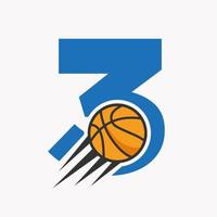iniziale lettera 3 pallacanestro logo concetto con in movimento pallacanestro icona. cestino palla logotipo simbolo vettore modello