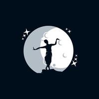 vettore silhouette di ragazza danza su il Luna logo design