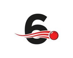 lettera 6 bowling logo. bowling palla simbolo con rosso in movimento palla vettore modello