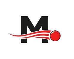 lettera m bowling logo. bowling palla simbolo con rosso in movimento palla vettore modello