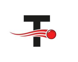 lettera t bowling logo. bowling palla simbolo con rosso in movimento palla vettore modello