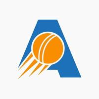 lettera un' cricket logo concetto con in movimento cricket palla icona. cricket gli sport logotipo simbolo vettore modello