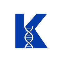 iniziale lettera K dna logo concetto per biotecnologia, assistenza sanitaria e medicina identità vettore modello