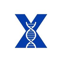 iniziale lettera X dna logo concetto per biotecnologia, assistenza sanitaria e medicina identità vettore modello