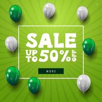 banner web verde minimalista sconto moderno con palloncini bianchi e verdi vettore