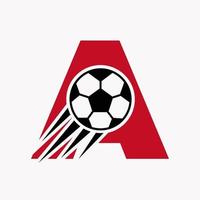 iniziale lettera un' calcio logo concetto con in movimento calcio icona. calcio logotipo simbolo vettore