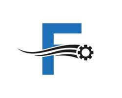 lettera f Ingranaggio ruota dentata logo. settore automobilistico industriale icona, Ingranaggio logo, auto riparazione simbolo vettore