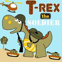 divertente dinosauro nel militare Accessori con blindato veicoli giocattolo, vettore cartone animato illustrazione