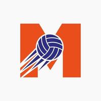 iniziale lettera m pallavolo logo concetto con in movimento volley palla icona. pallavolo gli sport logotipo simbolo vettore modello