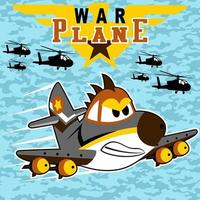 combattente Jet con elicottero silhouette su camuffare sfondo, vettore cartone animato illustrazione
