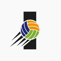 iniziale lettera io pallavolo logo concetto con in movimento volley palla icona. pallavolo gli sport logotipo simbolo vettore modello