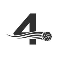 iniziale lettera 4 pallavolo logo concetto con in movimento volley palla icona. pallavolo gli sport logotipo simbolo vettore modello