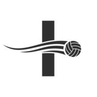 iniziale lettera io pallavolo logo concetto con in movimento volley palla icona. pallavolo gli sport logotipo simbolo vettore modello