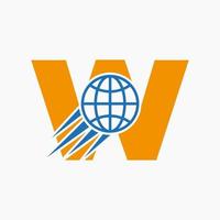 lettera w globale logo concetto con in movimento mondo icona. globale logotipo simbolo vettore modello