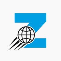 lettera z globale logo concetto con in movimento mondo icona. globale logotipo simbolo vettore modello