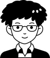 nerd uomo ragazzo avatar utente preson persone Riccio capelli semi-solido nero e bianca stile vettore