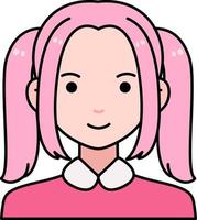 avatar utente donna ragazza persona persone rosa Doppio coda di cavallo colorato schema stile vettore