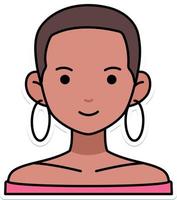 donna ragazza avatar utente persona corto capelli nero pelle schema colorato etichetta retrò stile vettore