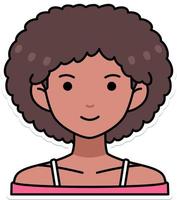 donna ragazza avatar utente persona peso capelli nero pelle schema colorato etichetta retrò stile vettore