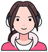 giovane donna ragazza avatar utente persona persone cuffie felpa con cappuccio schema colorato etichetta retrò stile vettore