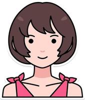 carino donna ragazza avatar utente persona persone corto capelli schema colorato etichetta retrò stile vettore