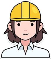 ingegneria donna ragazza avatar utente persona lavoro duro e faticoso sicurezza casco schema colorato etichetta retrò stile vettore