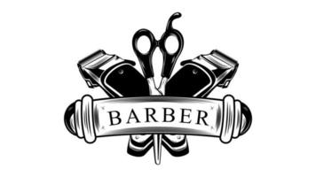 barbiere negozio e rasatura macchina logo design vettore