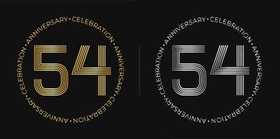 54th compleanno. cinquantaquattro anni anniversario celebrazione bandiera nel d'oro e argento colori. circolare logo con originale numeri design nel elegante Linee. vettore