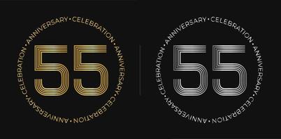 55 ° compleanno. cinquantacinque anni anniversario celebrazione bandiera nel d'oro e argento colori. circolare logo con originale numeri design nel elegante Linee. vettore