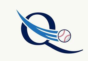 lettera q baseball logo concetto con in movimento baseball icona vettore modello