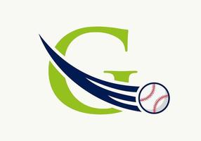 lettera g baseball logo concetto con in movimento baseball icona vettore modello