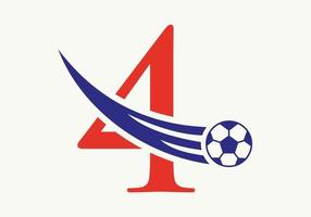 lettera 4 calcio calcio logo. calcio club simbolo concetto di calcio squadra icona vettore