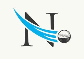 lettera n golf logo design modello. hockey sport accademia cartello, club simbolo vettore