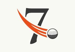 lettera 7 golf logo design modello. hockey sport accademia cartello, club simbolo vettore