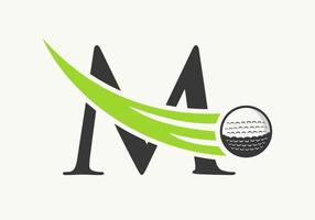 lettera m golf logo design modello. hockey sport accademia cartello, club simbolo vettore