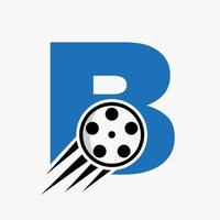 lettera B film logo concetto con film bobina per media cartello, film direttore simbolo vettore modello