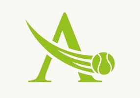 lettera un' tennis logo concetto con in movimento tennis palla icona. tennis gli sport logotipo simbolo vettore modello
